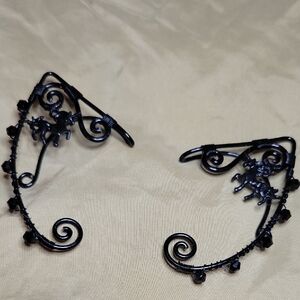 Whimsical Black Unicorn Elfish Ear Cuffs, Artisan Crafted At Renaissance Faire!